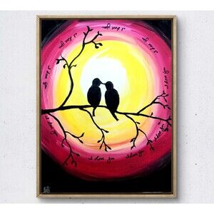 WS original i love you birds painting 14X11 canvas abstract modern wall art